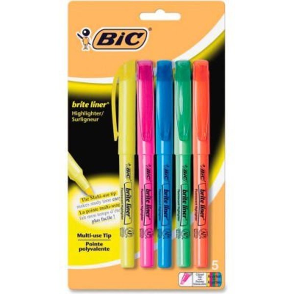 Bic Bic® Brite Liner Highlighter with Pocket Clip, Chisel Tip, Assorted Ink, 5/Set BLP51WASST